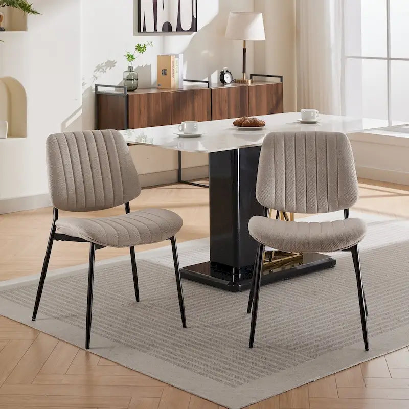 Modern Armless Upholstered Dining Chairs with Metal Legs (Set of 2)