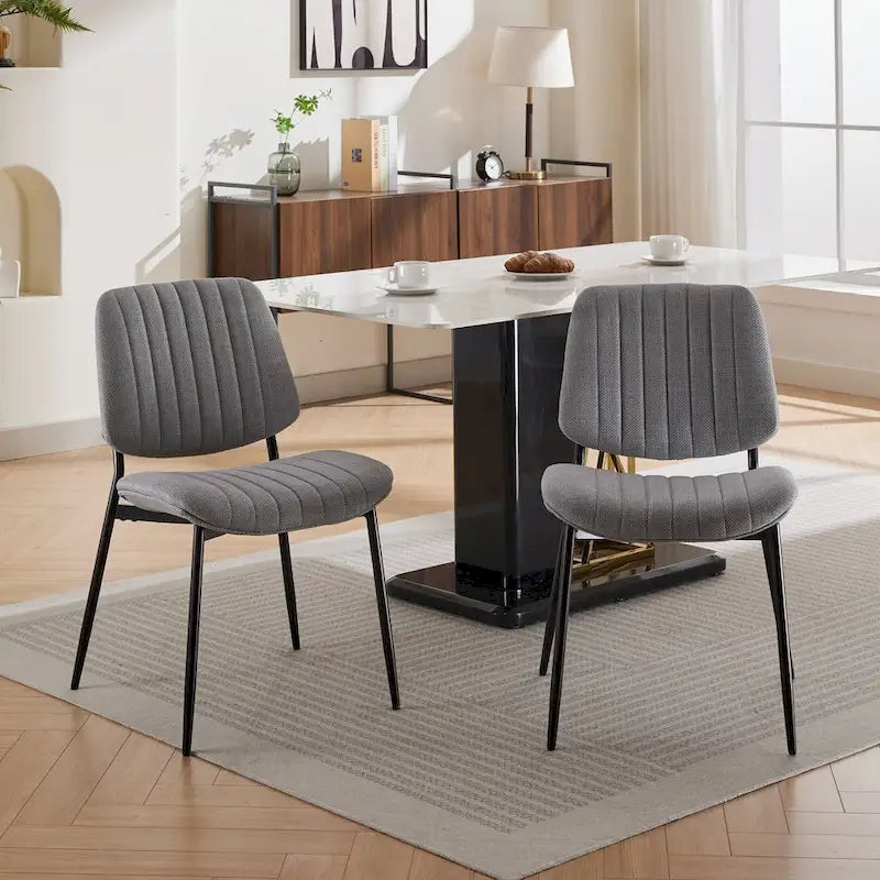 Modern Armless Upholstered Dining Chairs with Metal Legs (Set of 2)