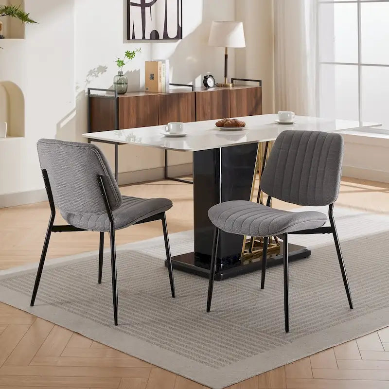 Modern Armless Upholstered Dining Chairs with Metal Legs (Set of 2)