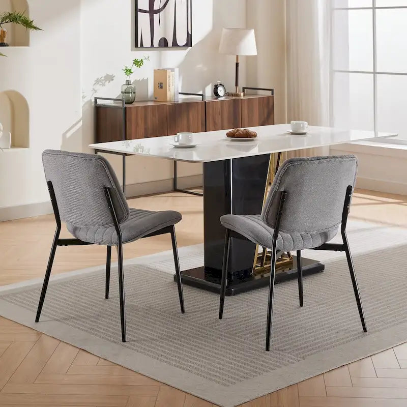 Modern Armless Upholstered Dining Chairs with Metal Legs (Set of 2)