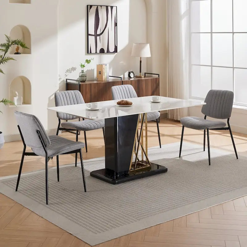 Modern Armless Upholstered Dining Chairs with Metal Legs (Set of 2)