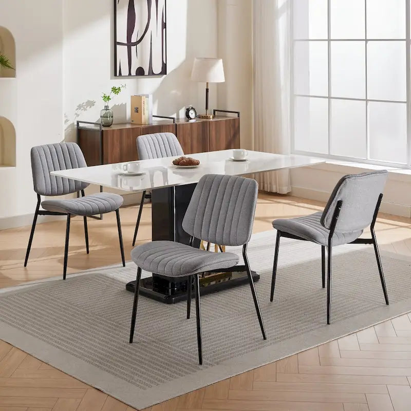 Modern Armless Upholstered Dining Chairs with Metal Legs (Set of 2)