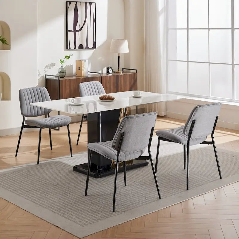 Modern Armless Upholstered Dining Chairs with Metal Legs (Set of 2)
