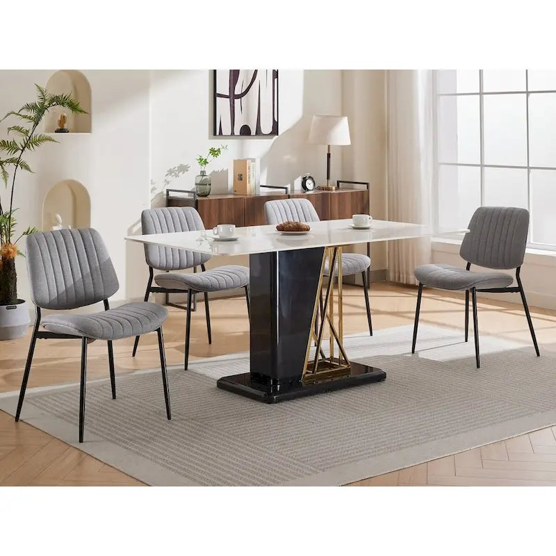 Modern Armless Upholstered Dining Chairs with Metal Legs (Set of 2)
