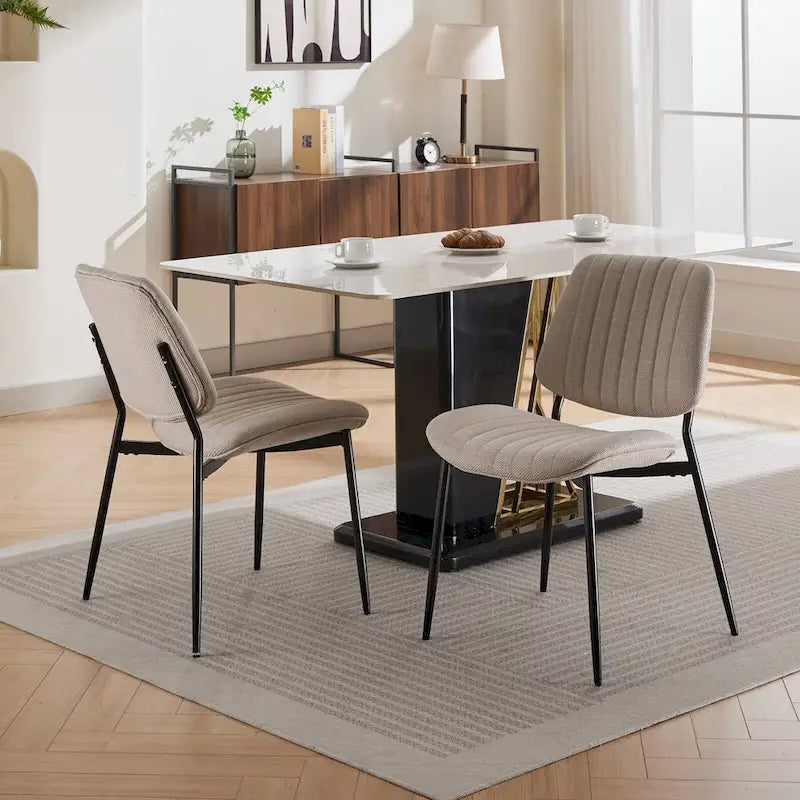 Modern Armless Upholstered Dining Chairs with Metal Legs (Set of 2)
