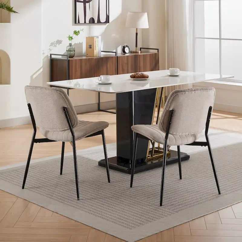 Modern Armless Upholstered Dining Chairs with Metal Legs (Set of 2)
