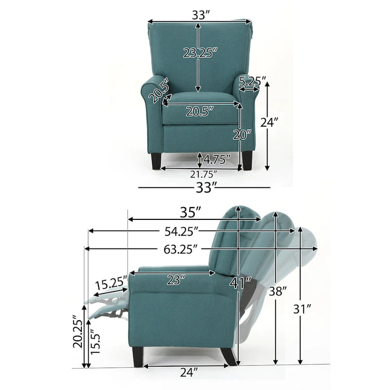 Manual Push-Back Recliner Lounge Chair, Teal