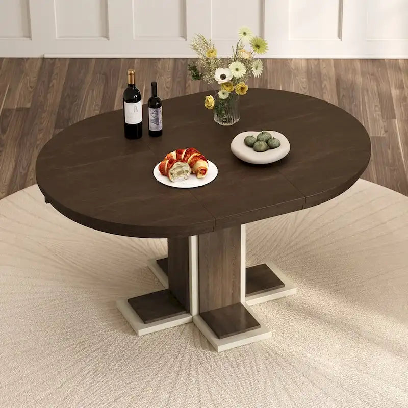 Vintage Oval Expandable Dining Table,Solid Wood Table for 6 in Kitchen