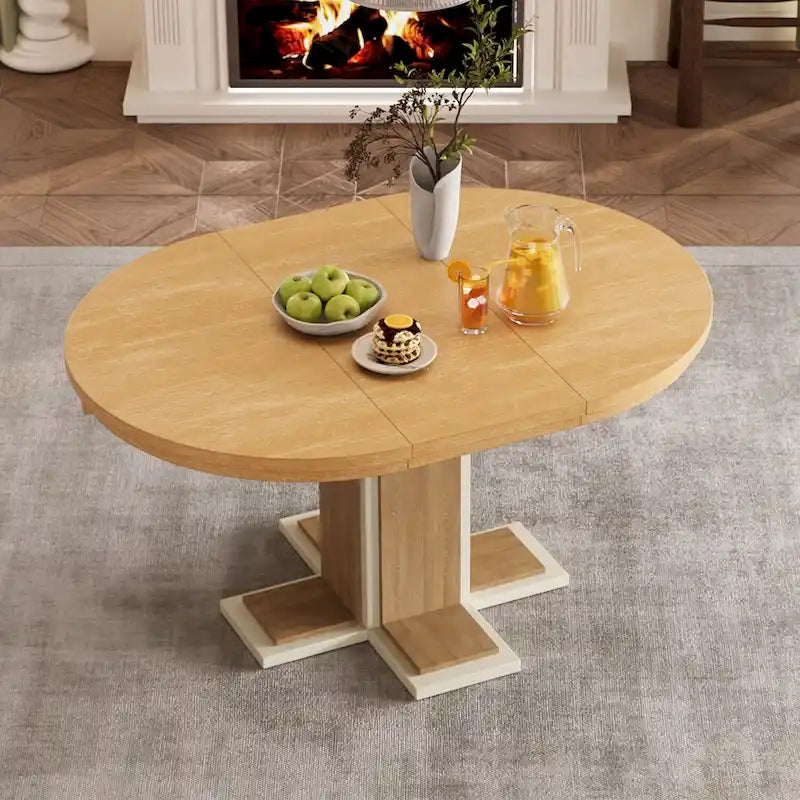 Vintage Oval Expandable Dining Table,Solid Wood Table for 6 in Kitchen