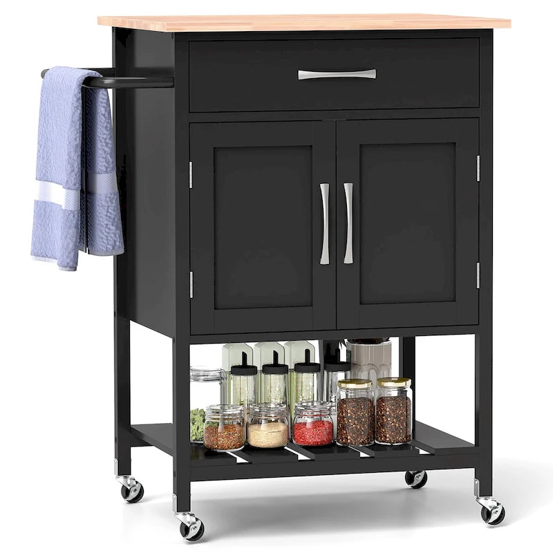 Rolling Kitchen Island Cart with Drawer & 2-Door Storage Cabinet