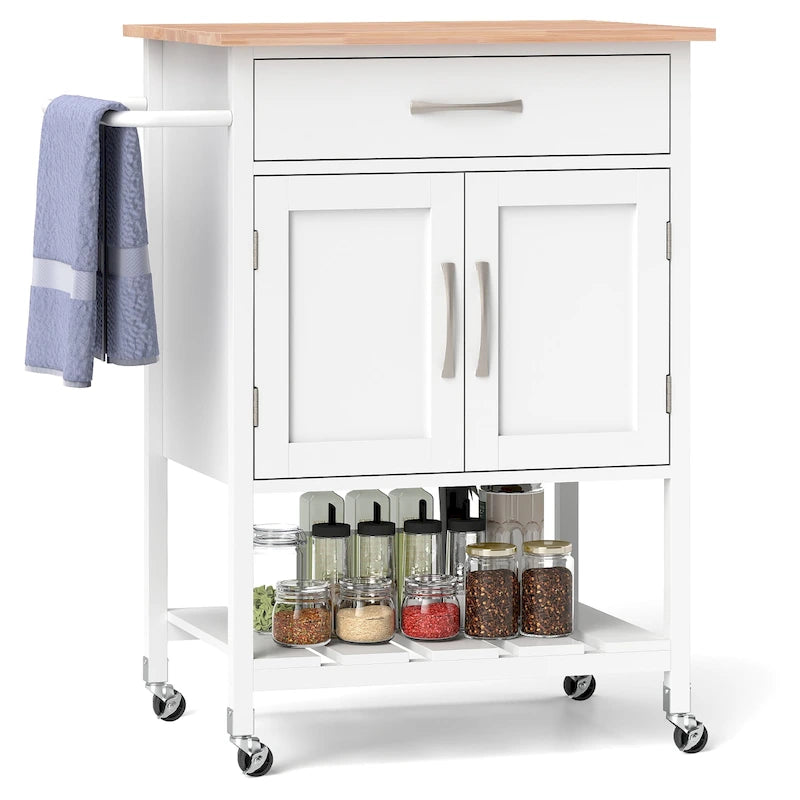 Rolling Kitchen Island Cart with Drawer & 2-Door Storage Cabinet