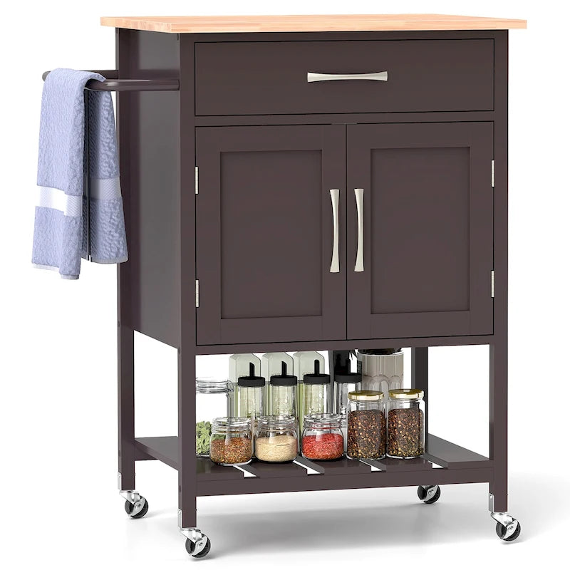 Rolling Kitchen Island Cart with Drawer & 2-Door Storage Cabinet