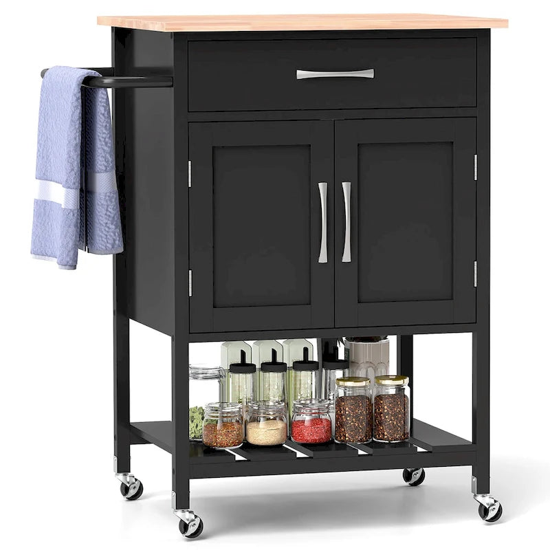 Rolling Kitchen Island Cart with Drawer & 2-Door Storage Cabinet
