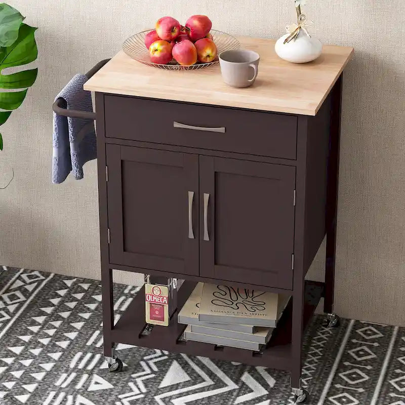 Rolling Kitchen Island Cart with Drawer & 2-Door Storage Cabinet