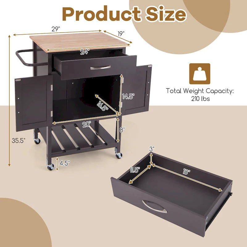 Rolling Kitchen Island Cart with Drawer & 2-Door Storage Cabinet