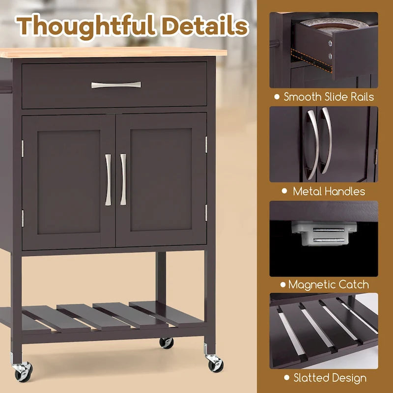 Rolling Kitchen Island Cart with Drawer & 2-Door Storage Cabinet