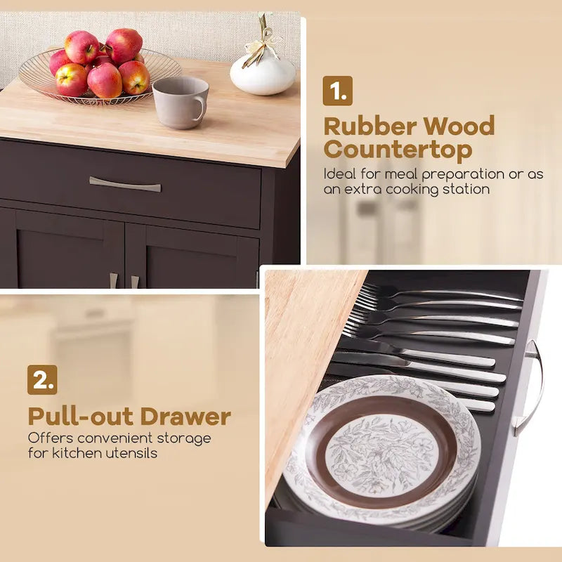 Rolling Kitchen Island Cart with Drawer & 2-Door Storage Cabinet