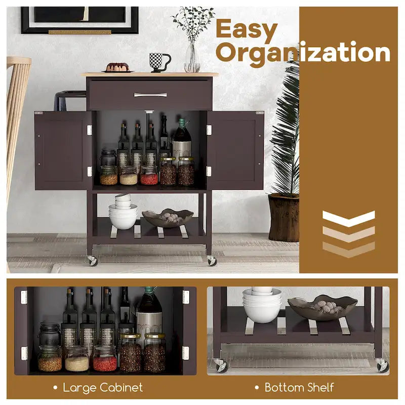 Rolling Kitchen Island Cart with Drawer & 2-Door Storage Cabinet