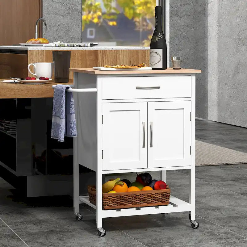 Rolling Kitchen Island Cart with Drawer & 2-Door Storage Cabinet