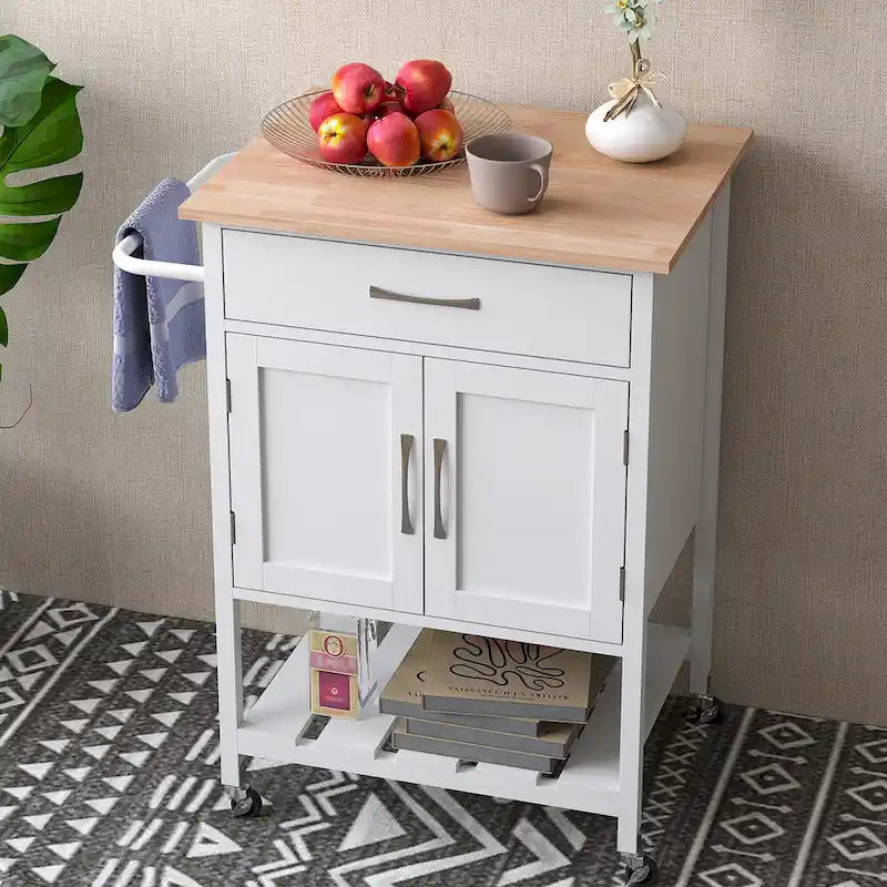 Rolling Kitchen Island Cart with Drawer & 2-Door Storage Cabinet