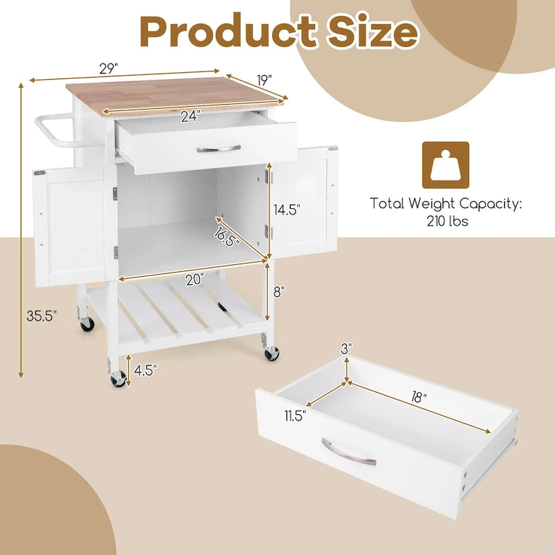 Rolling Kitchen Island Cart with Drawer & 2-Door Storage Cabinet