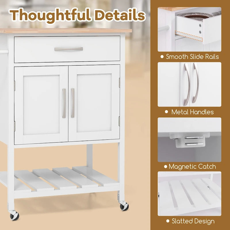 Rolling Kitchen Island Cart with Drawer & 2-Door Storage Cabinet