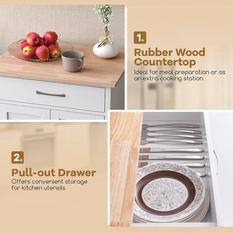 Rolling Kitchen Island Cart with Drawer & 2-Door Storage Cabinet