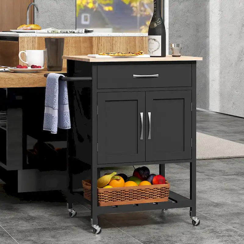 Rolling Kitchen Island Cart with Drawer & 2-Door Storage Cabinet