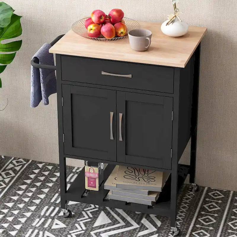 Rolling Kitchen Island Cart with Drawer & 2-Door Storage Cabinet