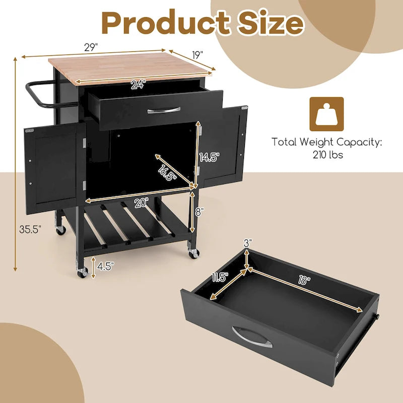 Rolling Kitchen Island Cart with Drawer & 2-Door Storage Cabinet
