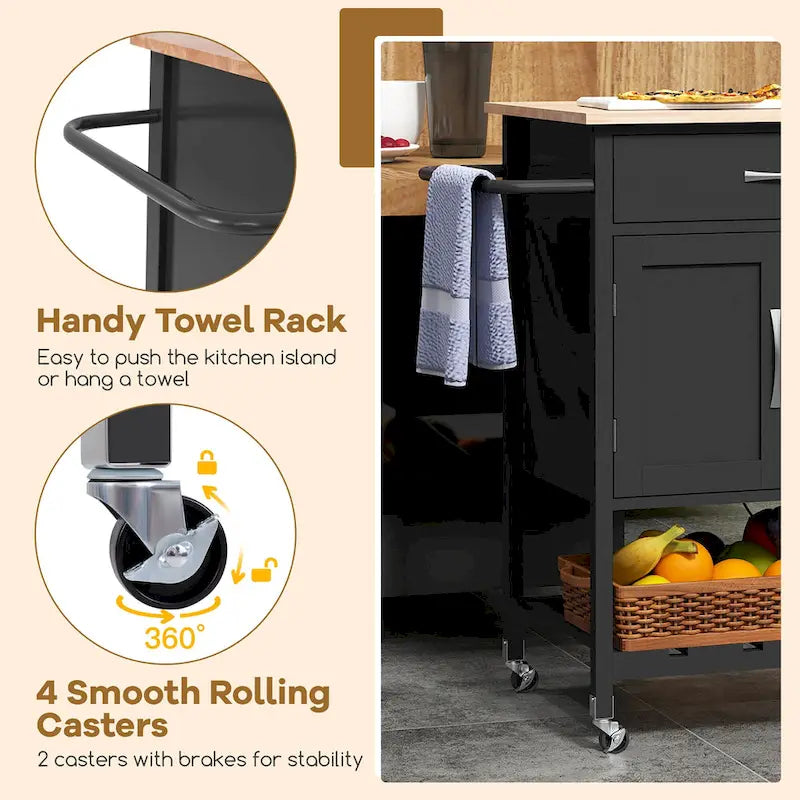 Rolling Kitchen Island Cart with Drawer & 2-Door Storage Cabinet