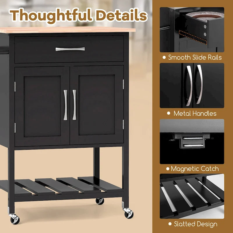 Rolling Kitchen Island Cart with Drawer & 2-Door Storage Cabinet