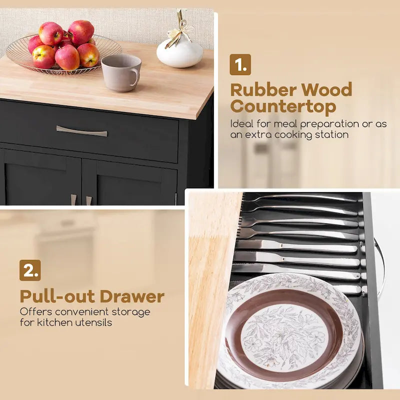Rolling Kitchen Island Cart with Drawer & 2-Door Storage Cabinet