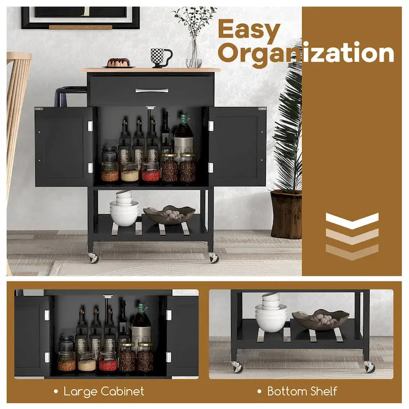 Rolling Kitchen Island Cart with Drawer & 2-Door Storage Cabinet