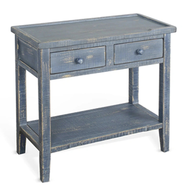 2-Drawer Side End Table, Rustic Blue Mahogany, 28 Inch