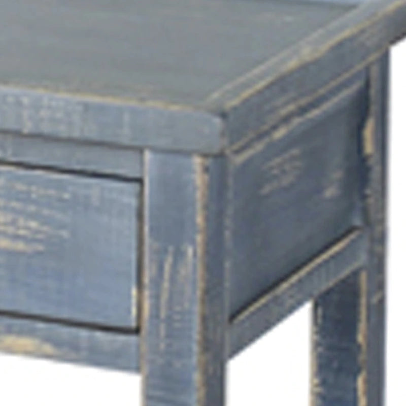 2-Drawer Side End Table, Rustic Blue Mahogany, 28 Inch
