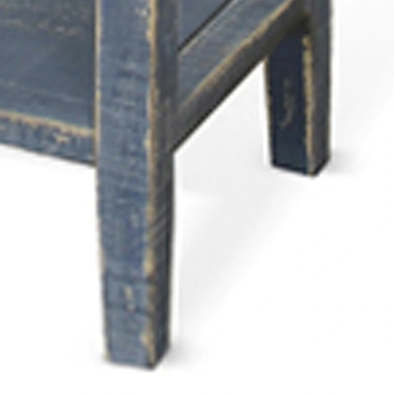 2-Drawer Side End Table, Rustic Blue Mahogany, 28 Inch