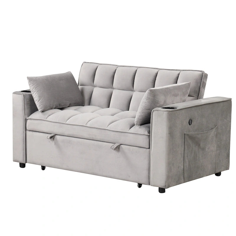58" 4-in-1 Multi-functional Sofa Bed with Cup Holder and USB Port