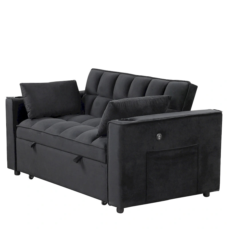 58" 4-in-1 Multi-functional Sofa Bed with Cup Holder and USB Port