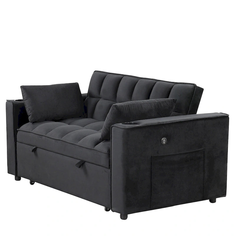 58" 4-in-1 Multi-functional Sofa Bed with Cup Holder and USB Port
