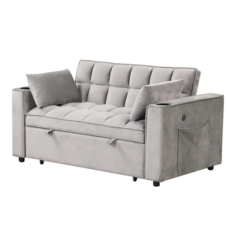 58" 4-in-1 Multi-functional Sofa Bed with Cup Holder and USB Port