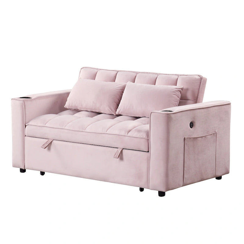 58" 4-in-1 Multi-functional Sofa Bed with Cup Holder and USB Port