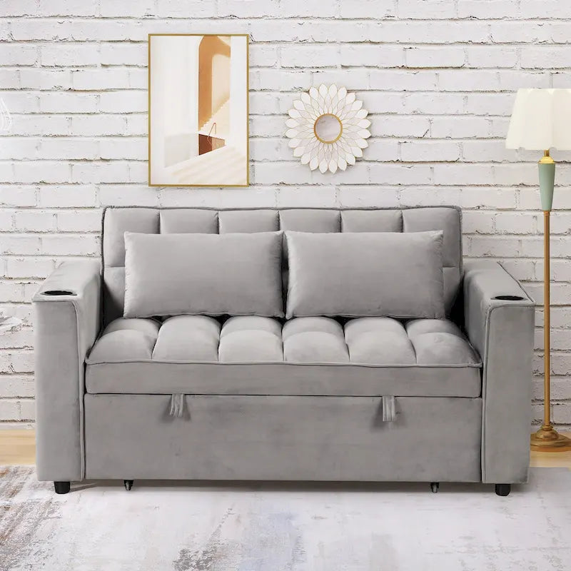 58" 4-in-1 Multi-functional Sofa Bed with Cup Holder and USB Port