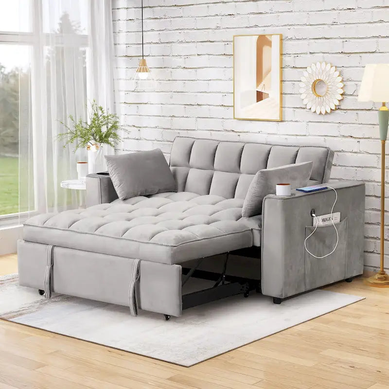 58" 4-in-1 Multi-functional Sofa Bed with Cup Holder and USB Port