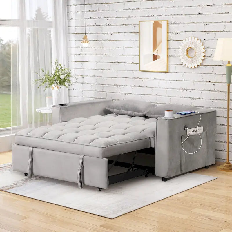 58" 4-in-1 Multi-functional Sofa Bed with Cup Holder and USB Port