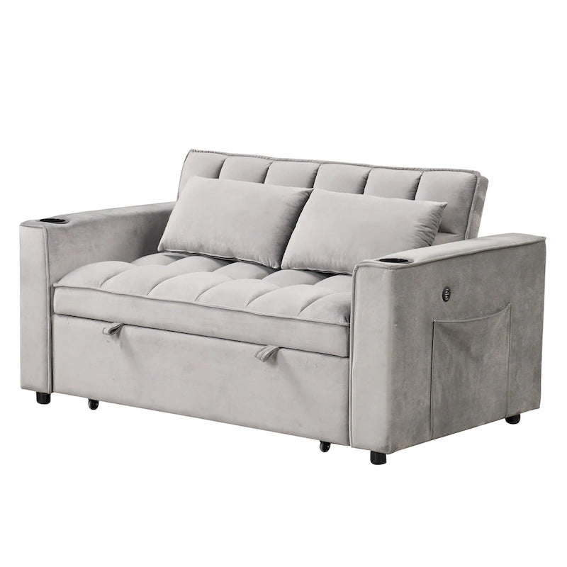 58" 4-in-1 Multi-functional Sofa Bed with Cup Holder and USB Port