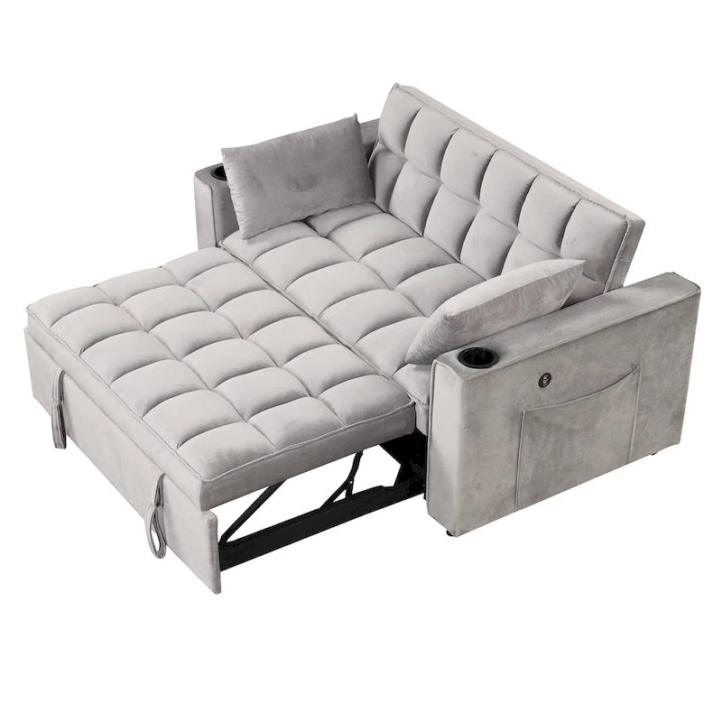 58" 4-in-1 Multi-functional Sofa Bed with Cup Holder and USB Port