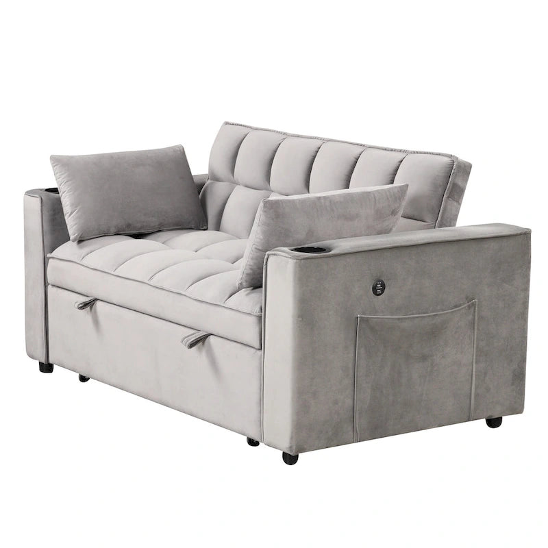 58" 4-in-1 Multi-functional Sofa Bed with Cup Holder and USB Port