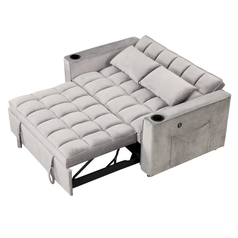 58" 4-in-1 Multi-functional Sofa Bed with Cup Holder and USB Port