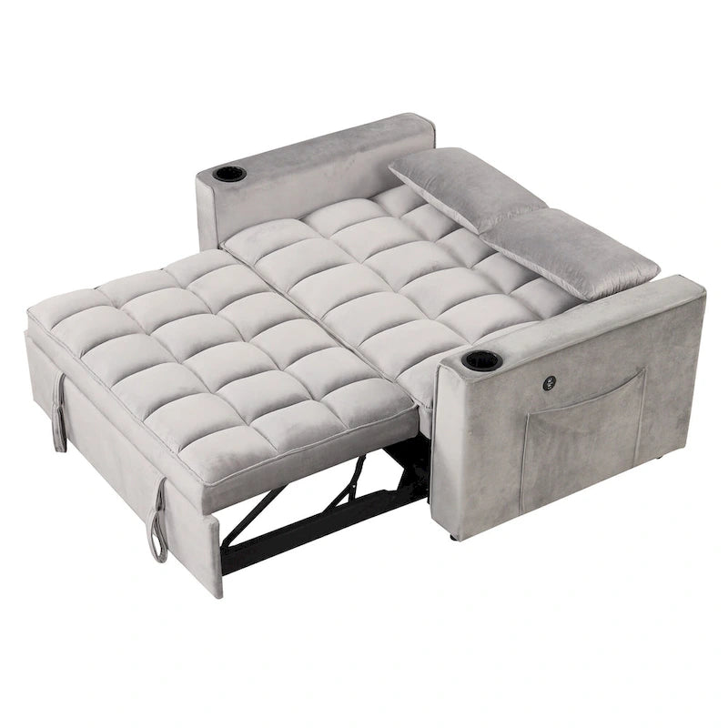58" 4-in-1 Multi-functional Sofa Bed with Cup Holder and USB Port